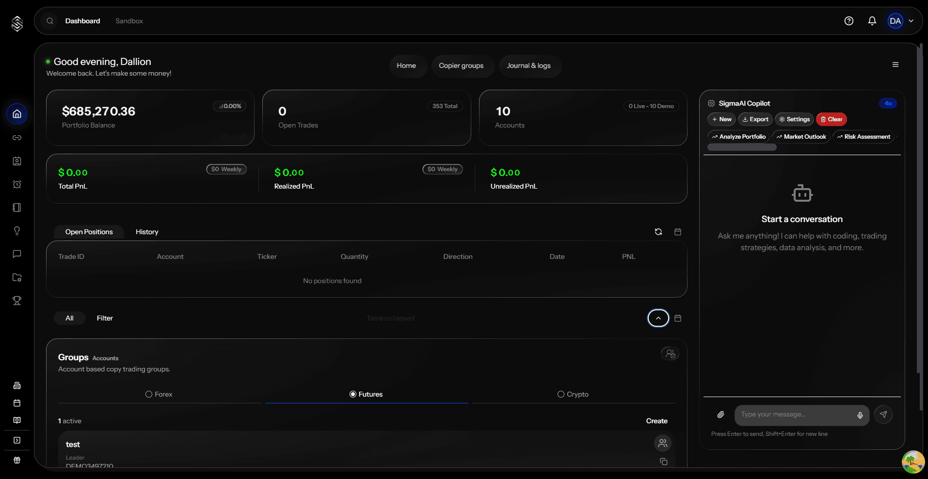 SigmaVue Dashboard Home